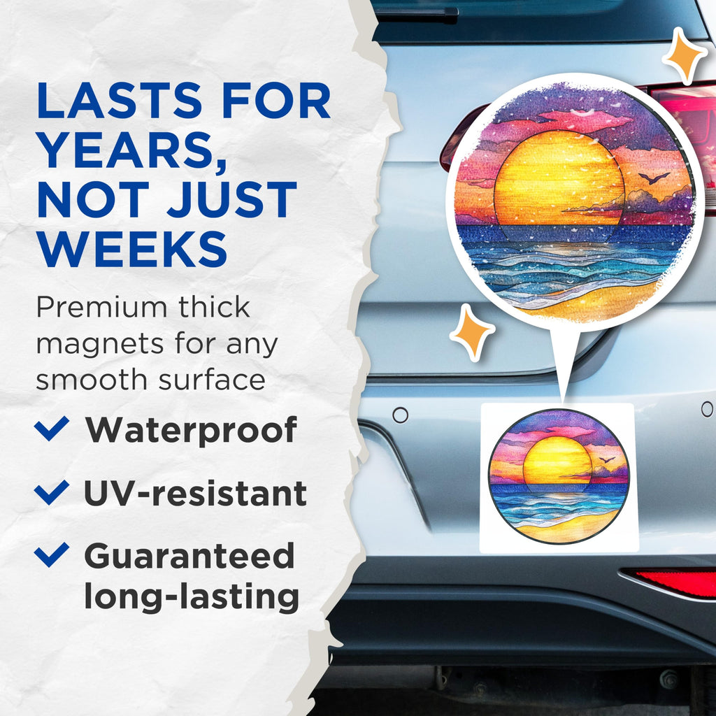 (2 Pack) Vibrant Sunset Beach Magnets - Watercolor Ocean Waves Art - Peaceful Coastal Decor - 5 Inches On Longest Side - Thick Durable Magnet - Made in USA - MAG24276