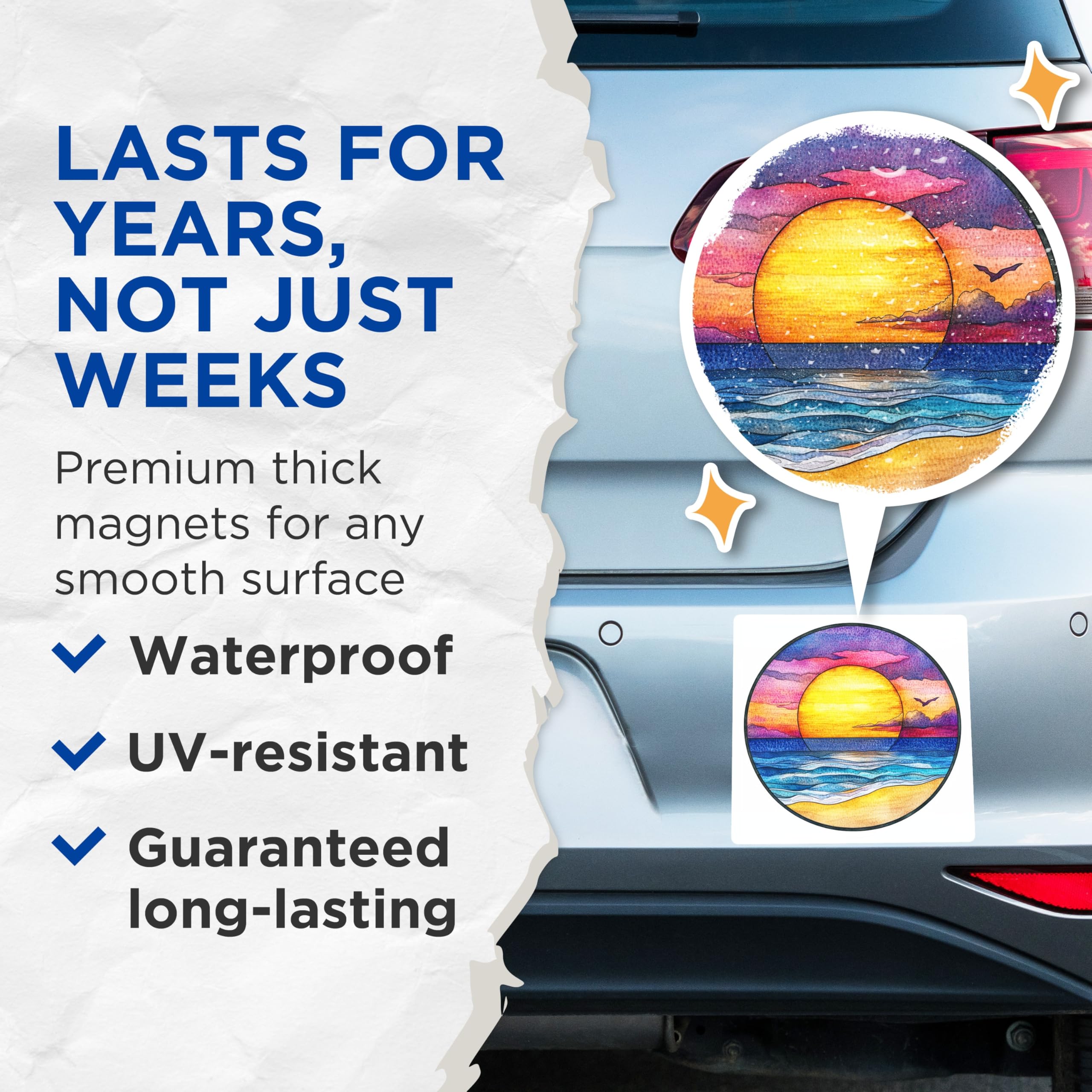 (2 Pack) Vibrant Sunset Beach Magnets - Watercolor Ocean Waves Art - Peaceful Coastal Decor - 5 Inches On Longest Side - Thick Durable Magnet - Made in USA - MAG24276