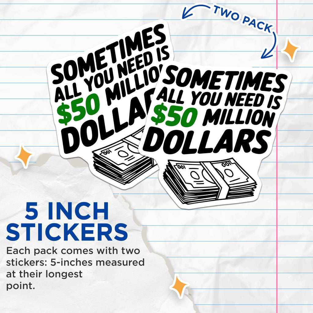 (2 Pack) Funny Money Quote Stickers - Humorous Wealth Saying - Motivational Finance Decal - 5" On Longest Side - Sticks to Smooth Flat Surfaces - Made in USA - BMCS5612