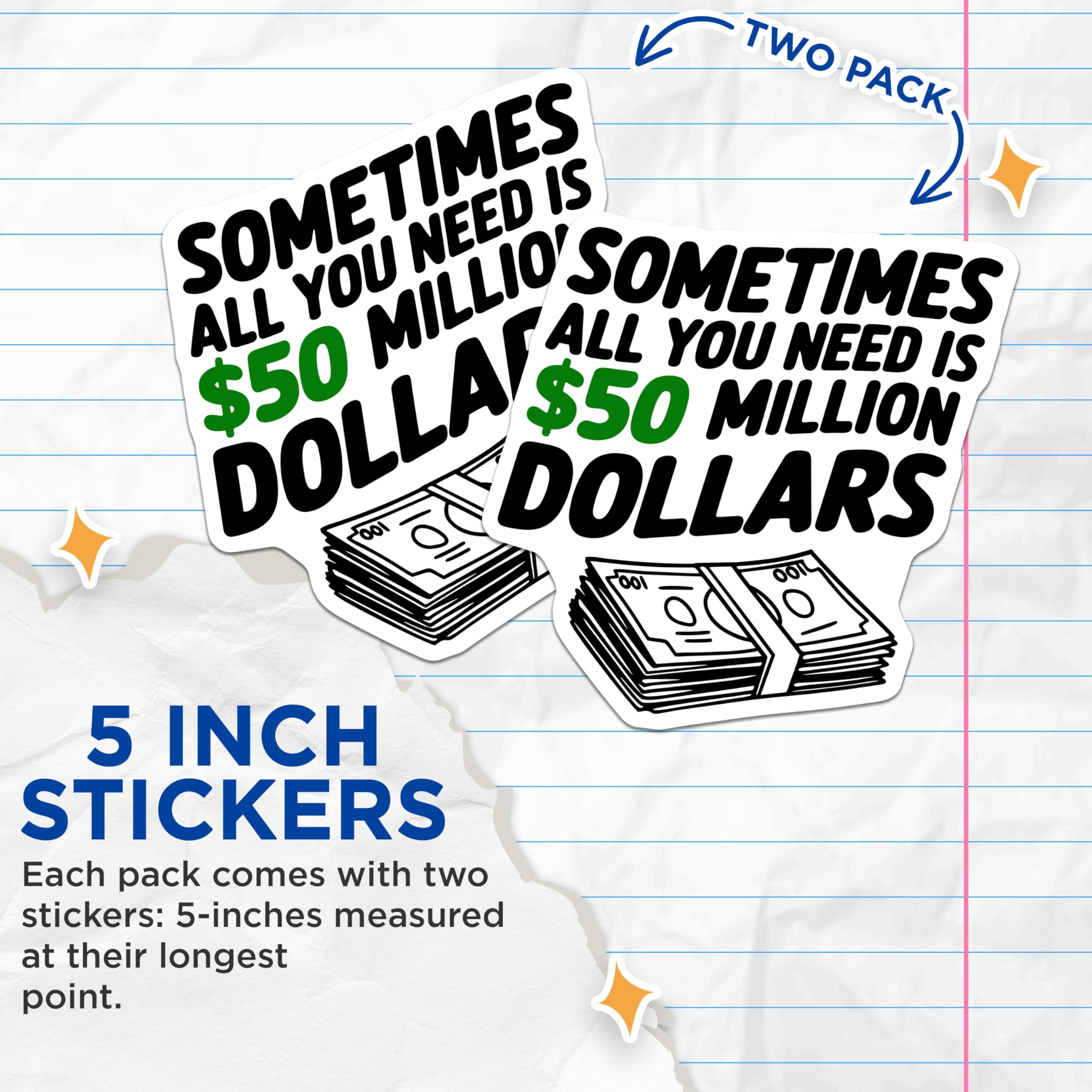 (2 Pack) Funny Money Quote Stickers - Humorous Wealth Saying - Motivational Finance Decal - 5" On Longest Side - Sticks to Smooth Flat Surfaces - Made in USA - BMCS5612
