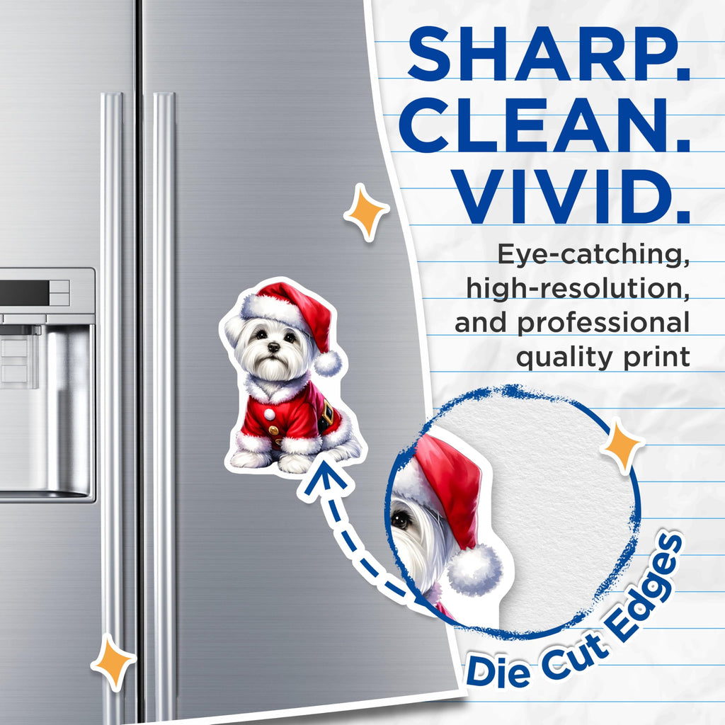 (2 Pack) Christmas Dog Magnets - Santa Maltese Decor - Holiday Pet Accessory - 5 Inches On Longest Side - Thick Durable Magnet - Made in USA - MAG26771