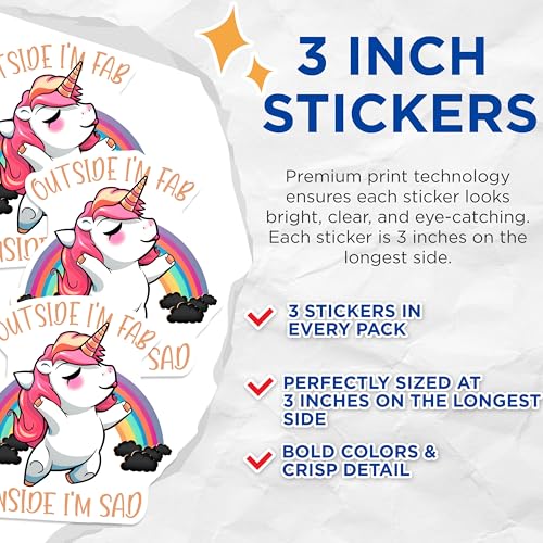 (3 Pack) Unicorn Decals - Funny Quote Decal - Laptop Decal - 3 Inches On Longest Side - Easy Peel & Apply - Made in USA - 3MCS6567
