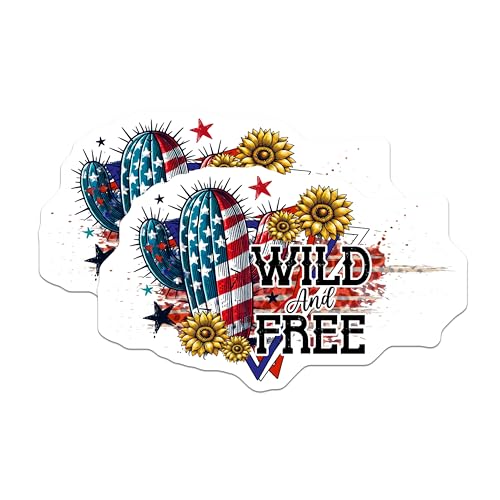 (2 Pack) Wild and Free Magnets - Patriotic Cactus Design - 5" On Longest Side - for Cars, Fridges, Toolboxes - Made in USA - MAG7884