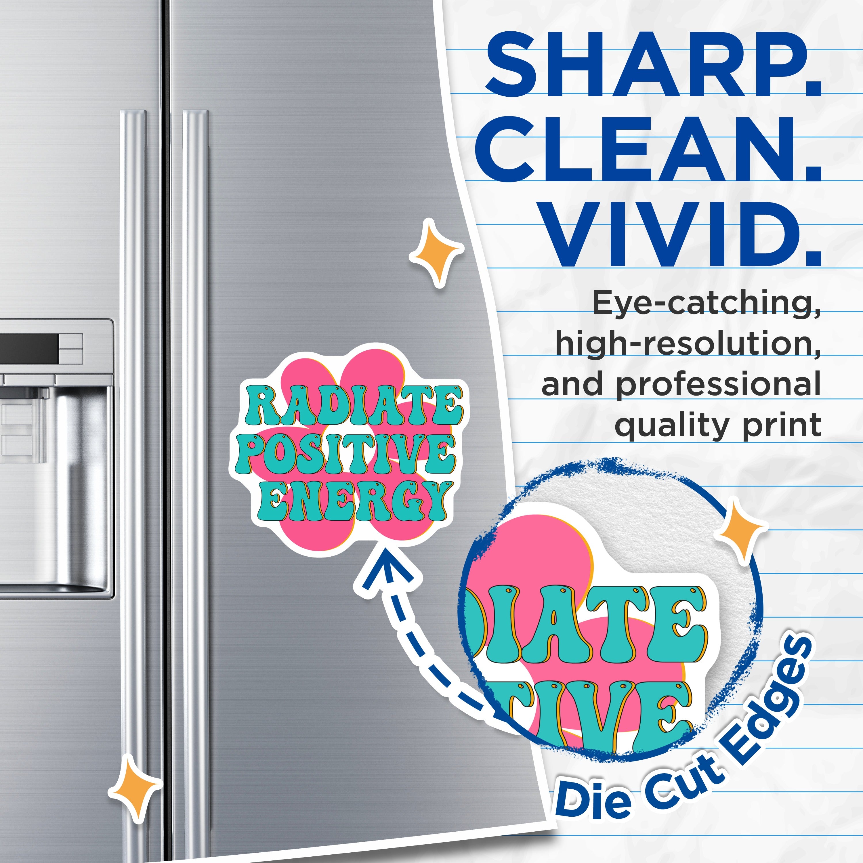 (2 Pack) Radiate Positive Energy Magnets - Retro Aesthetic Decor - Inspirational Refrigerator - 5 Inches On Longest Side - Thick Durable Magnet - Made in USA - MAG37501