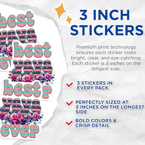 (3 Pack) Best Yaya Ever Decals - Floral Grandma Stickers - Grandmother Laptop Decals - 3 Inches On Longest Side - Easy Peel & Apply - Made in USA - 3MCS6949