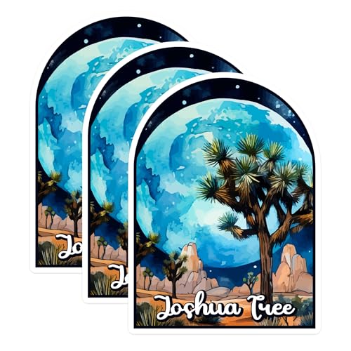 (3 Pack) Joshua Tree Decals - Desert Landscape - Moon Art Decals - 3 Inches On Longest Side - Easy Peel & Apply - Made in USA - 3MCS0411