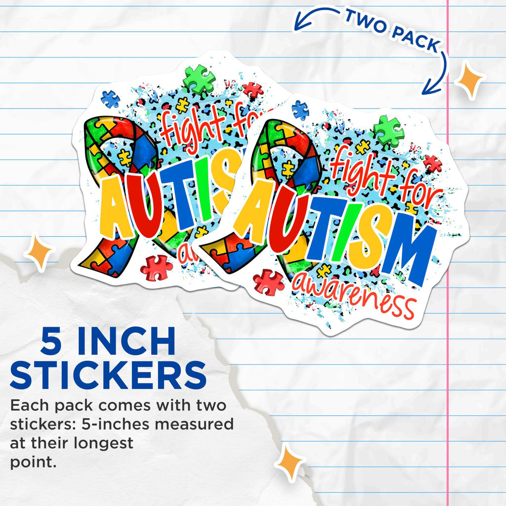 (2 Pack) Fight for Autism Awareness Stickers - Autism Puzzle Piece Decals - 5" On Longest Side - Sticks to Smooth Flat Surfaces - Made in USA - BMCS9177 - BMCS9177