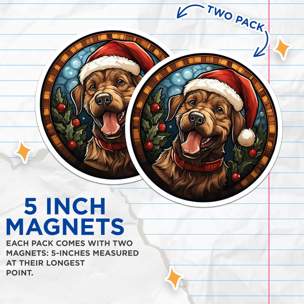 (2 Pack) Christmas Dog Magnets - Santa Hat Retriever - Holiday Pet Decor Accent - 5 Inches On Longest Side - Thick Durable Magnet - Made in USA - MAG27608