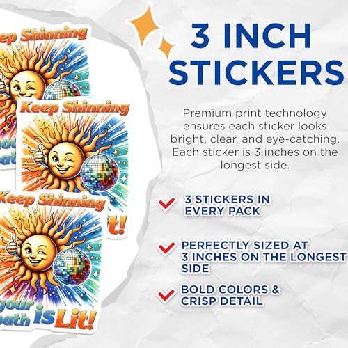 (3 Pack) Keep Shinning Decals - Disco Ball Sticker - Lit Path Decals - 3 Inches On Longest Side - Easy Peel & Apply - Made in USA - 3MCS2010