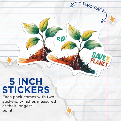 (2 Pack) Save The Planet Stickers - Environmental Awareness - Eco Friendly Decal - 5" On Longest Side - Sticks to Smooth Flat Surfaces - Made in USA - BMCS7686