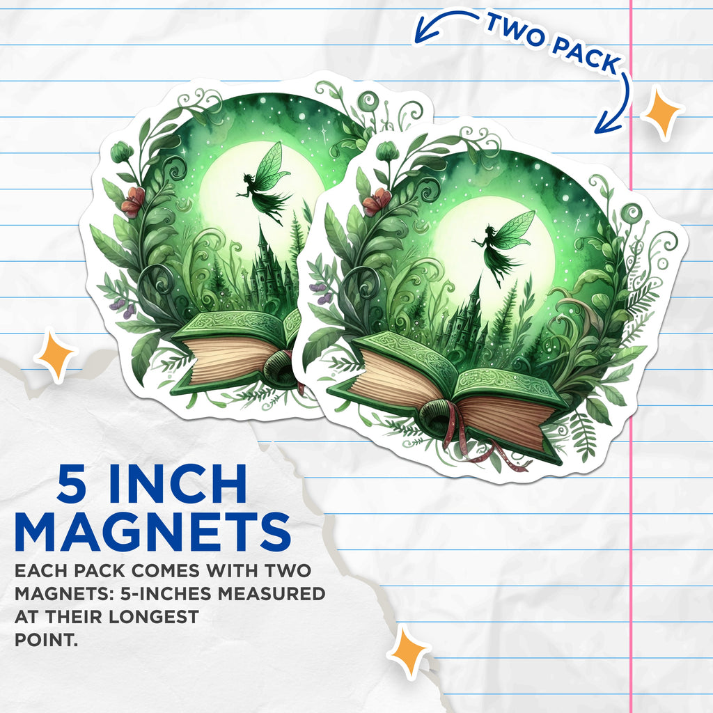 (2 Pack) Fairycore Book Magnets - Fantasy Forest Scene - Whimsical Castle Art - 5 Inches On Longest Side - Thick Durable Magnet - Made in USA - MAG39059