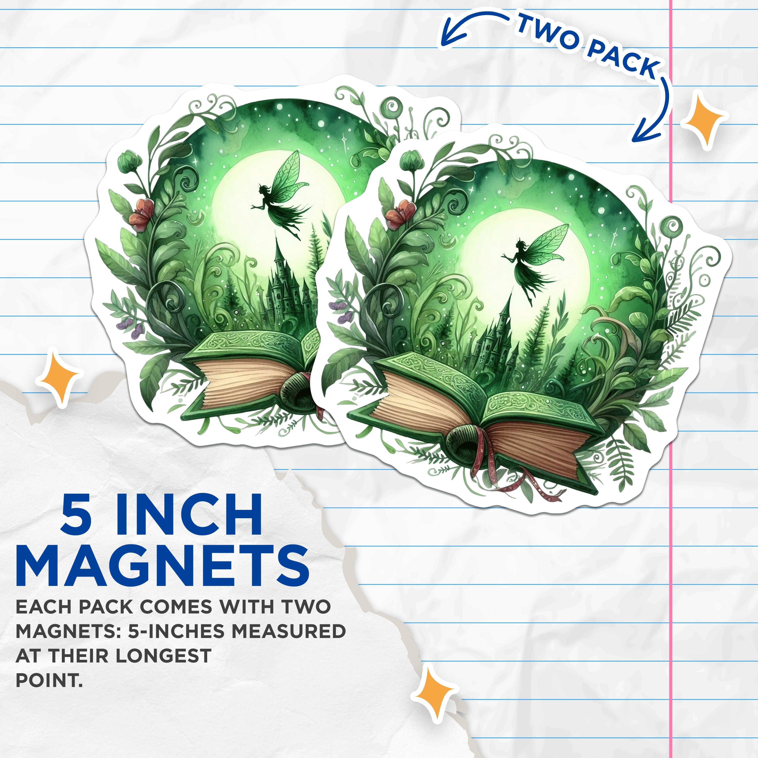 (2 Pack) Fairycore Book Magnets - Fantasy Forest Scene - Whimsical Castle Art - 5 Inches On Longest Side - Thick Durable Magnet - Made in USA - MAG39059
