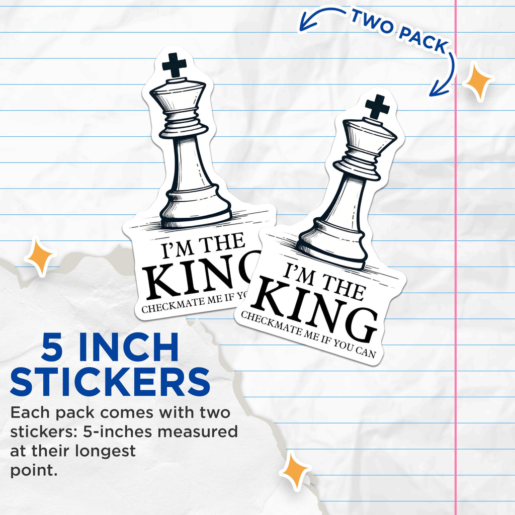 (2 Pack) Chess King Stickers - Funny Chess Quotes Stickers - Checkmate Me If You Can Stickers - 5" On Longest Side - Sticks to Any Smooth Flat Surface - Made in USA - BMCS3188