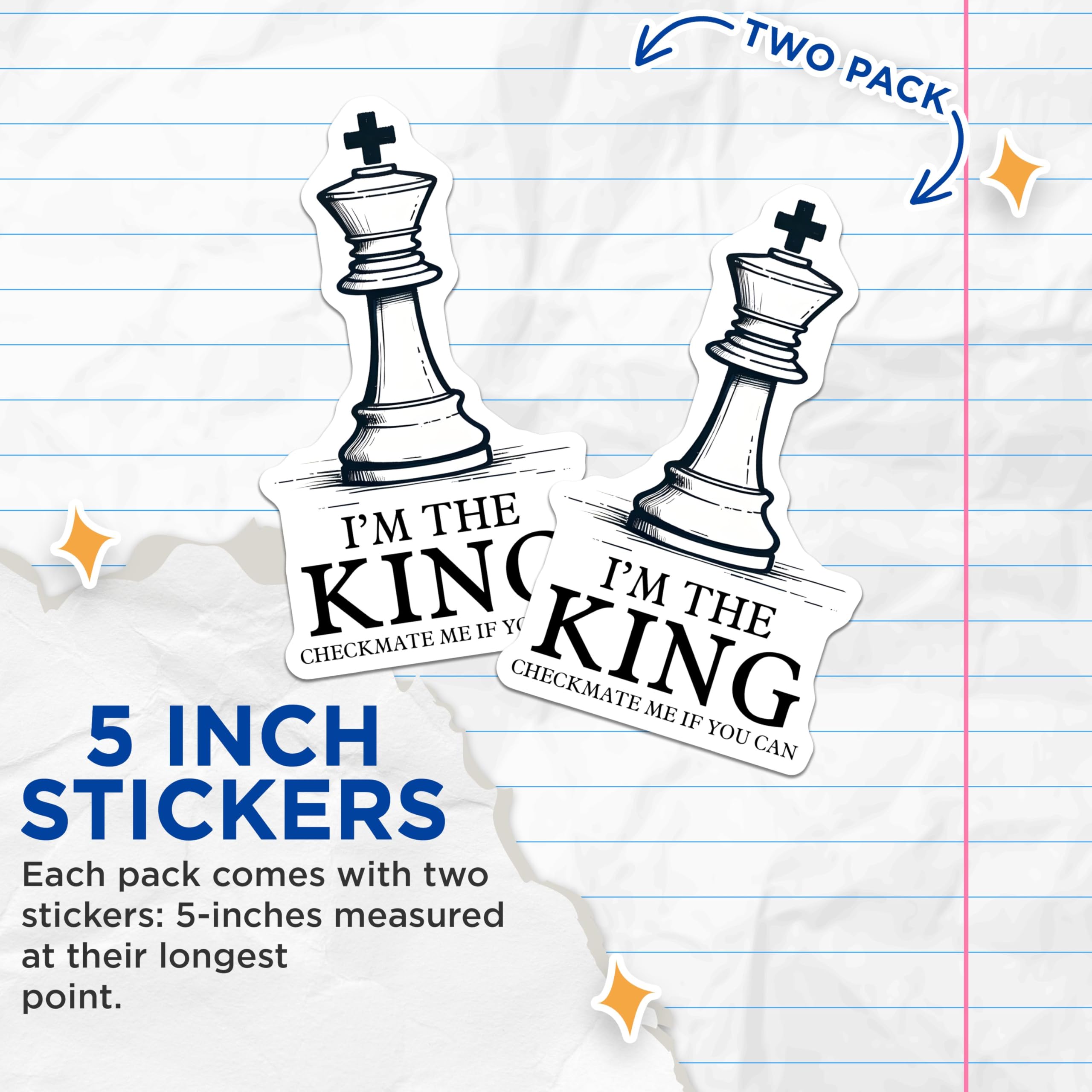 (2 Pack) Chess King Stickers - Funny Chess Quotes Stickers - Checkmate Me If You Can Stickers - 5" On Longest Side - Sticks to Any Smooth Flat Surface - Made in USA - BMCS3188