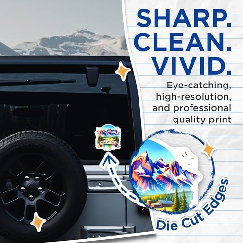 (2 Pack) Wyoming Landscape Stickers - Nature Mountain Range - Travel Destination Decal - 5" On Longest Side - Sticks to Smooth Flat Surfaces - Made in USA - BMCS6598