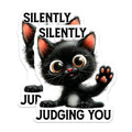 (2 Pack) Silently Judging You Stickers - Black Cat Decals - Funny Kitten Stickers - 5" On Longest Side - Sticks to Smooth Flat Surfaces - Made in USA - BMCS15155