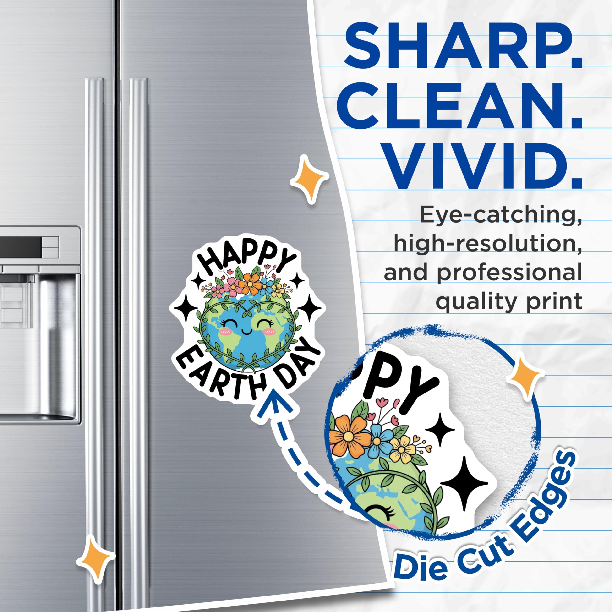 (2 Pack) Happy Earth Day Magnets - Cute Planet Decor - Environmental Awareness Celebration - 5 Inches On Longest Side - Thick Durable Magnet - Made in USA - MAG22092