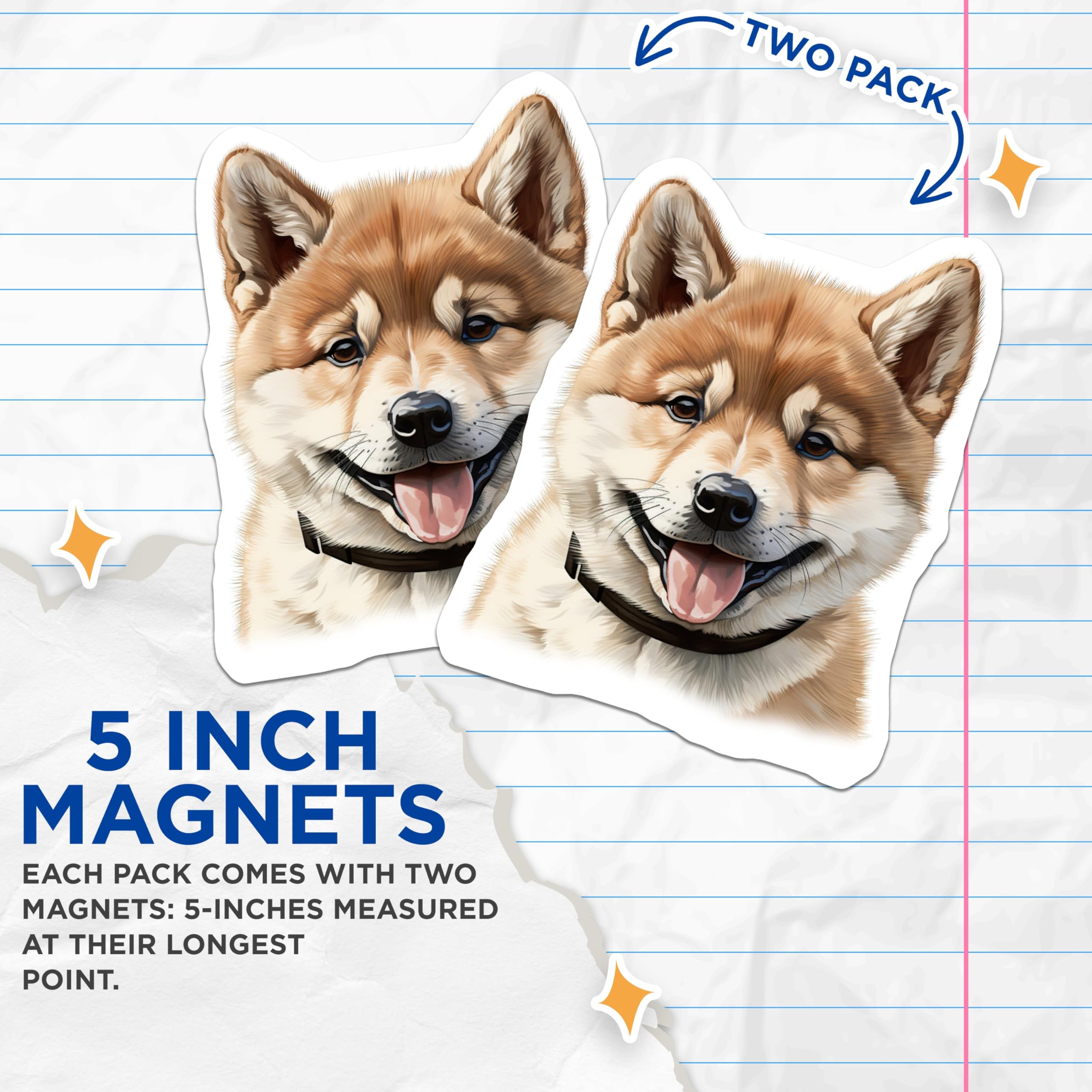 (2 Pack) Shiba Inu Magnets - Cute Dog Lovers Decor - Animal Fridge Magnets - 5 Inches On Longest Side - Thick Durable Magnet - Made in USA - MAG28992