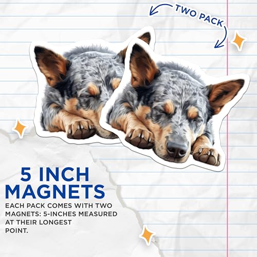 (2 Pack) Adorable Sleeping Dog Magnet - 5" On Longest Side - Sticks to Smooth Flat Surfaces - Made in USA - MAG9837