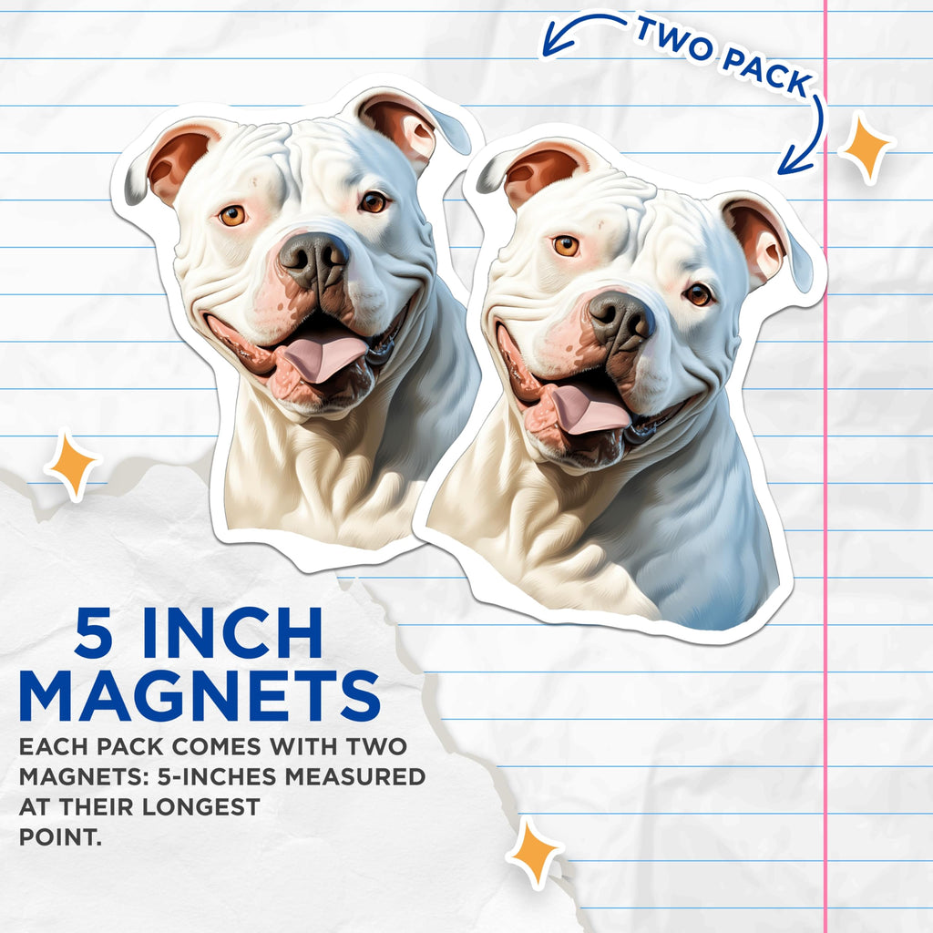 (2 Pack) White Pitbull Magnets - Smiling Pitbull Dog - American Pit Bull Terrier Decor - Dog Lover Owner Home Accent - 5 Inches On Longest Side - Thick Durable Magnet - Made in USA - MAG29547