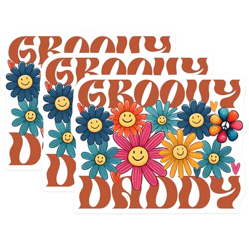 (3 Pack) Groovy Daddy Decals - Retro Flower Power - 70s Dad Laptop - 3 Inches On Longest Side - Easy Peel & Apply - Made in USA - 3MCS6242