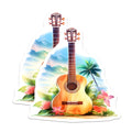 (2 Pack) Ukulele Magnets - Tropical Island Scene - Hawaiian Music Decor - Beach Vibe Art - 5 Inches On Longest Side - Thick Durable Magnet - Made in USA - MAG20271