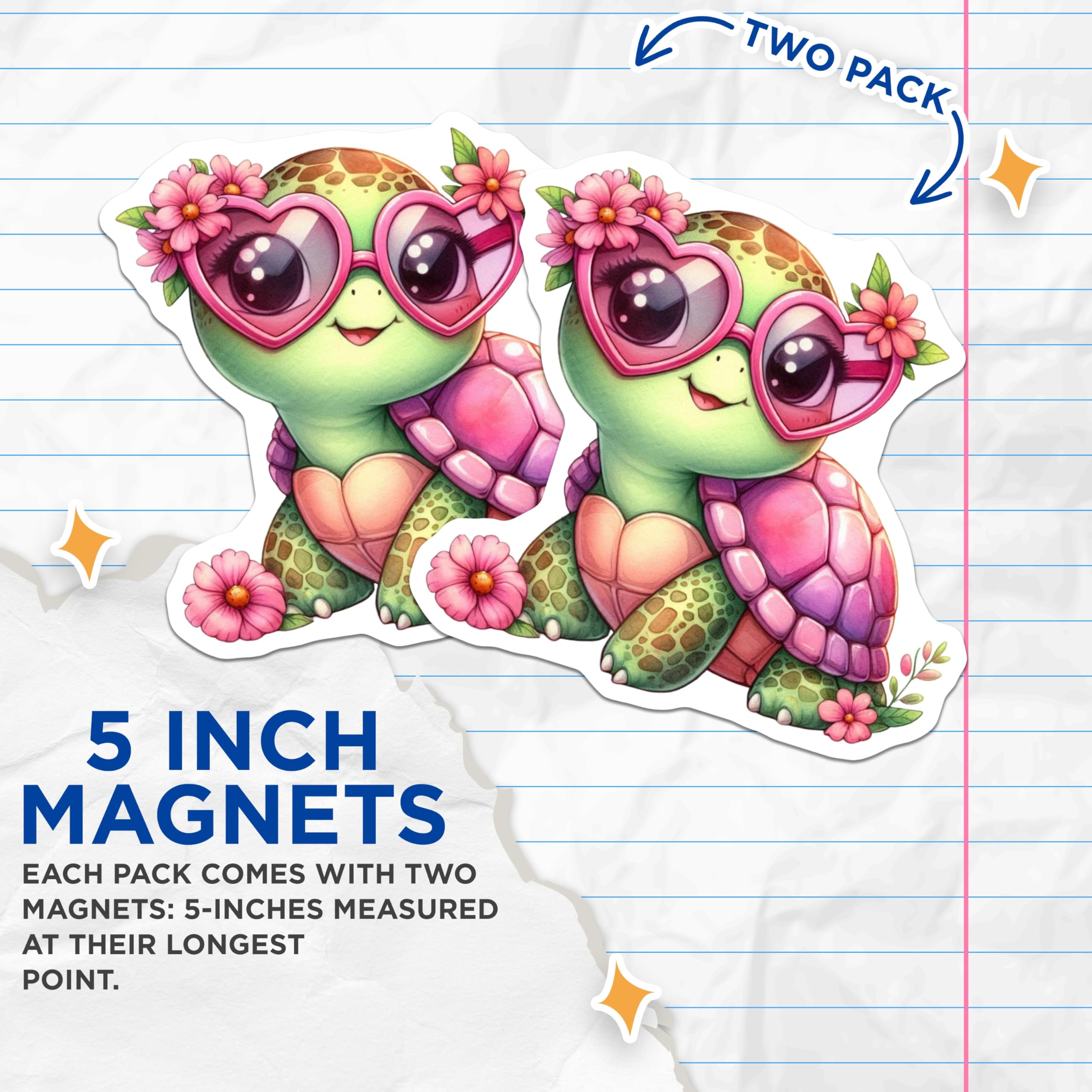 (2 Pack) Adorable Turtle Magnets - Pink Heart Sunglasses - Kawaii Animal Fridge Decoration - Sweet Reptile Locker Accent - 5 Inches On Longest Side - Thick Durable Magnet - Made in USA - MAG20757