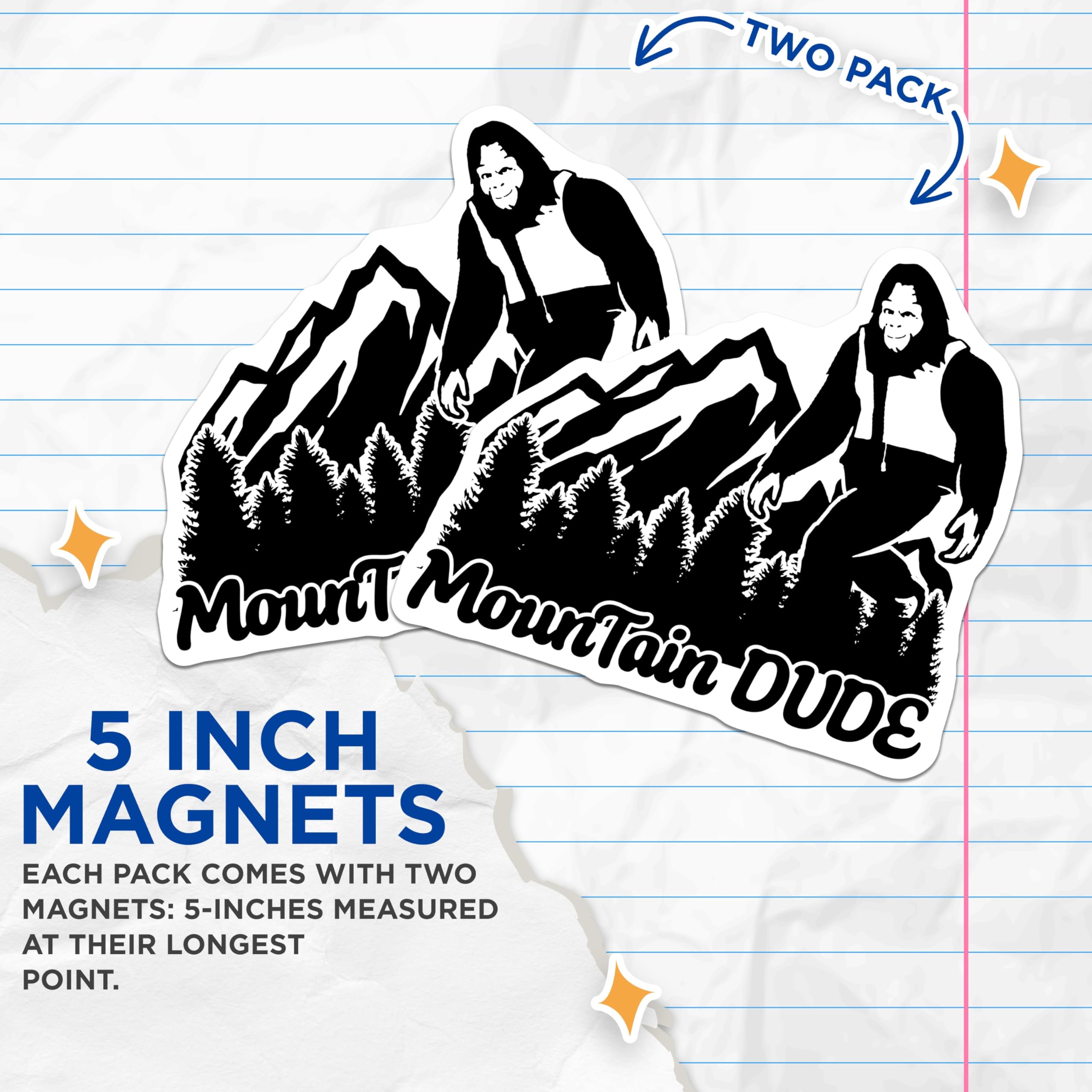(2 Pack) Bigfoot Mountain Dude Magnets - Sasquatch Forest Adventure - Funny Outdoors Decor - 5 Inches On Longest Side - Thick Durable Magnet - Made in USA - MAG21320