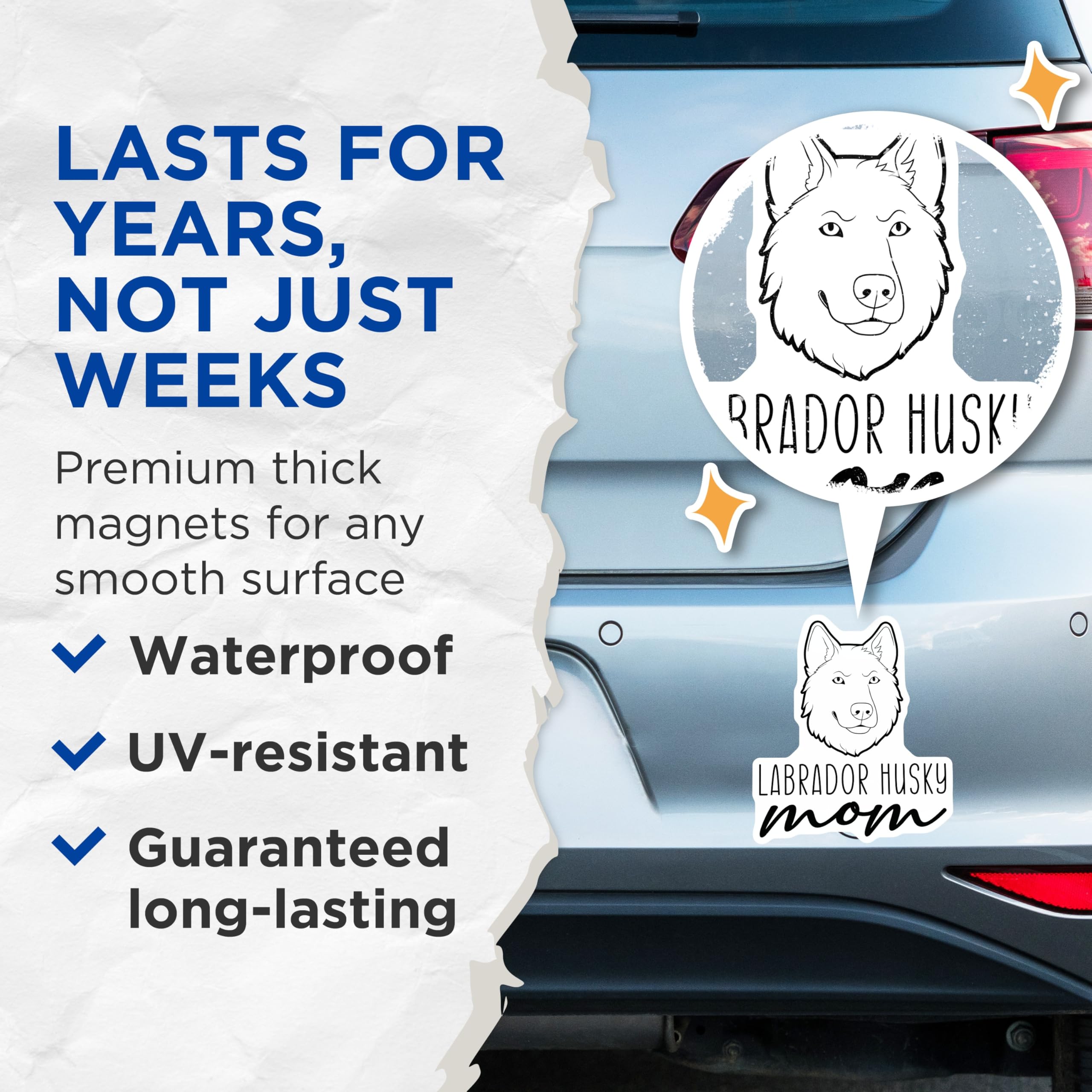(2 Pack) Labrador Husky Mom Magnets - Dog Owner Refrigerator Magnets - Pet Lover Canine Parent Decor - 5 Inches On Longest Side - Thick Durable Magnet - Made in USA - MAG27057