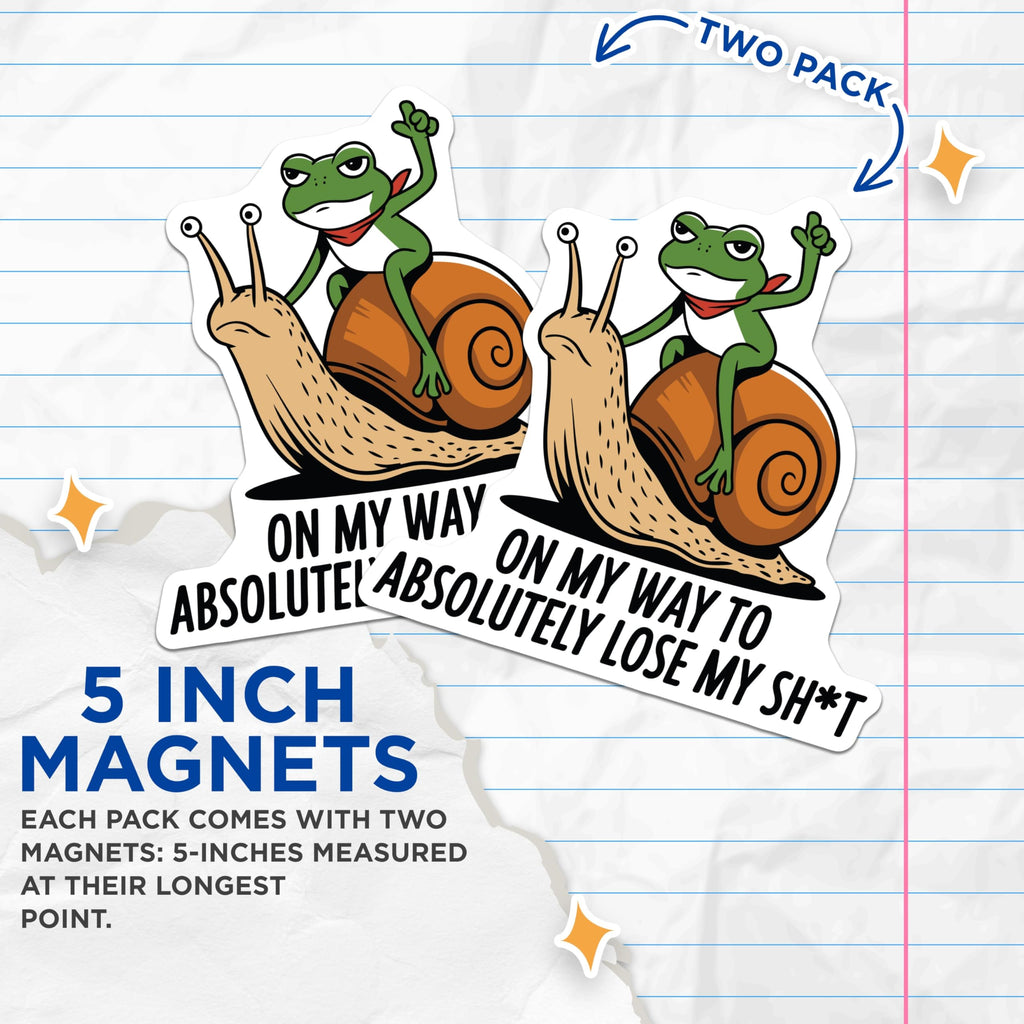(2 Pack) Funny Frog Magnets - Snail Rider - Novelty Fridge Magnets - 5" On Longest Side - Premium Magnet - for Cars, Refrigerators, Toolboxes, Lockers - Made in USA - MAG16846
