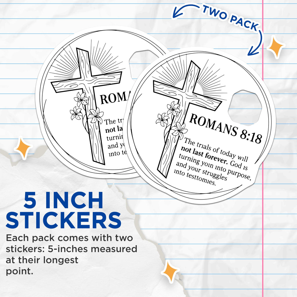 (2 Pack) Christian Stickers - Romans 8 18 - Religious Verse Stickers - 5" On Longest Side - Sticks to Smooth Flat Surfaces - Made in USA - BMCS15057