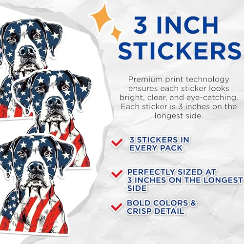 (3 Pack) American Dog Decals - Patriotic Puppy - Laptop Decor - 3 Inches On Longest Side - Easy Peel & Apply - Made in USA - 3MCS0872