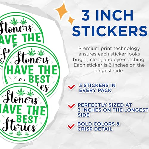 (3 Pack) Stoner Decals - Funny Weed Stickers - Pot Leaf Decal - 3 Inches On Longest Side - Easy Peel & Apply - Made in USA - 3MCS7990