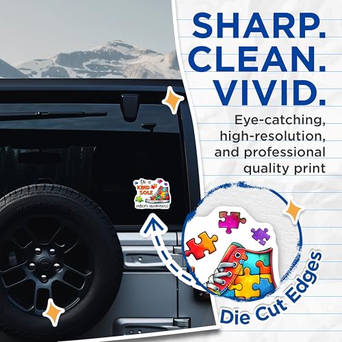 (2 Pack) Autism Awareness Stickers - Puzzle Piece Stickers - Kind Sole Stickers - 5" On Longest Side - Sticks to Any Smooth Flat Surface - Made in USA - BMCS3200
