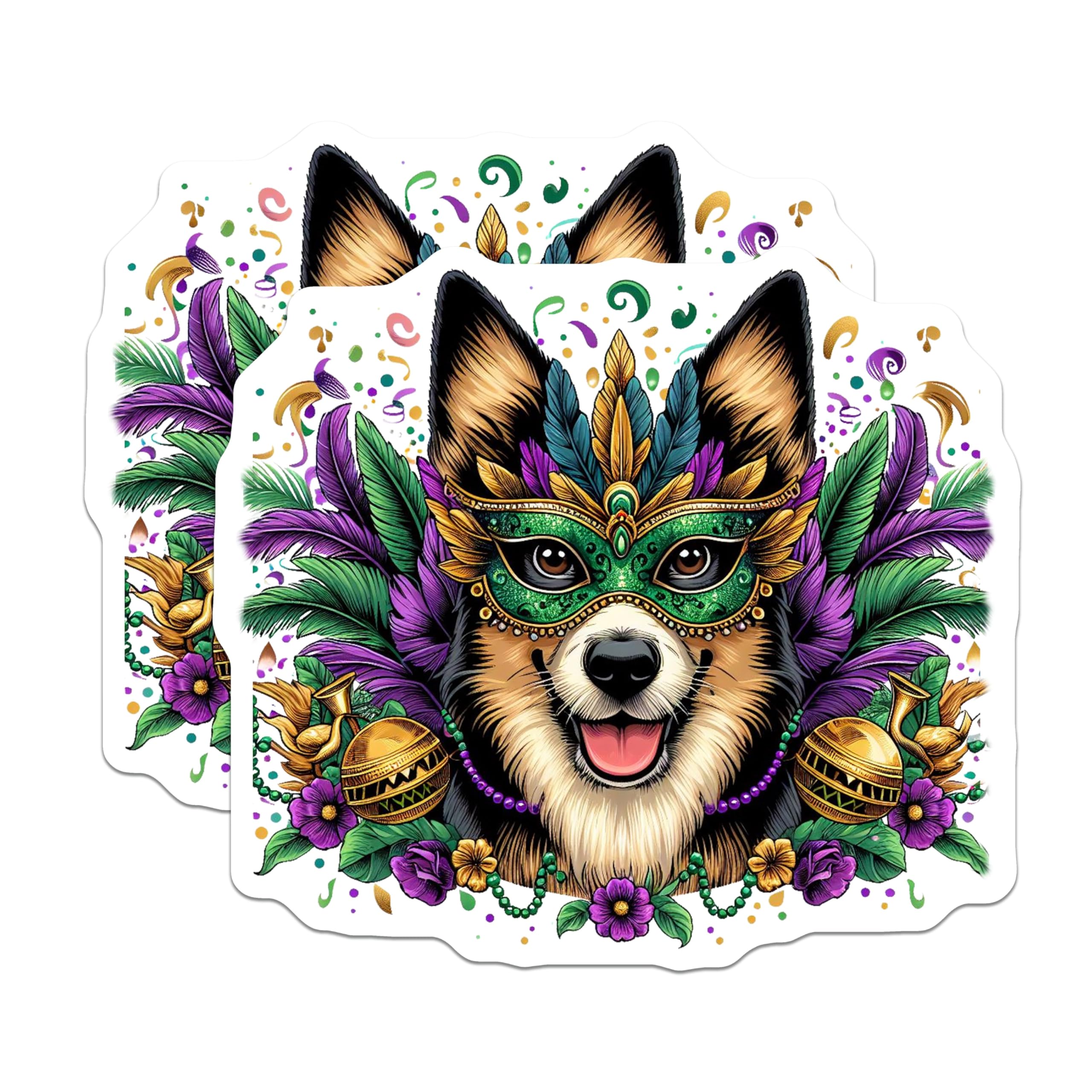 (2 Pack) Corgi Mardi Gras Magnets - Festive Dog - Celebration Decor - 5" On Longest Side - Premium Magnet - for Cars, Refrigerators, Toolboxes, Lockers - Made in USA - MAG14984