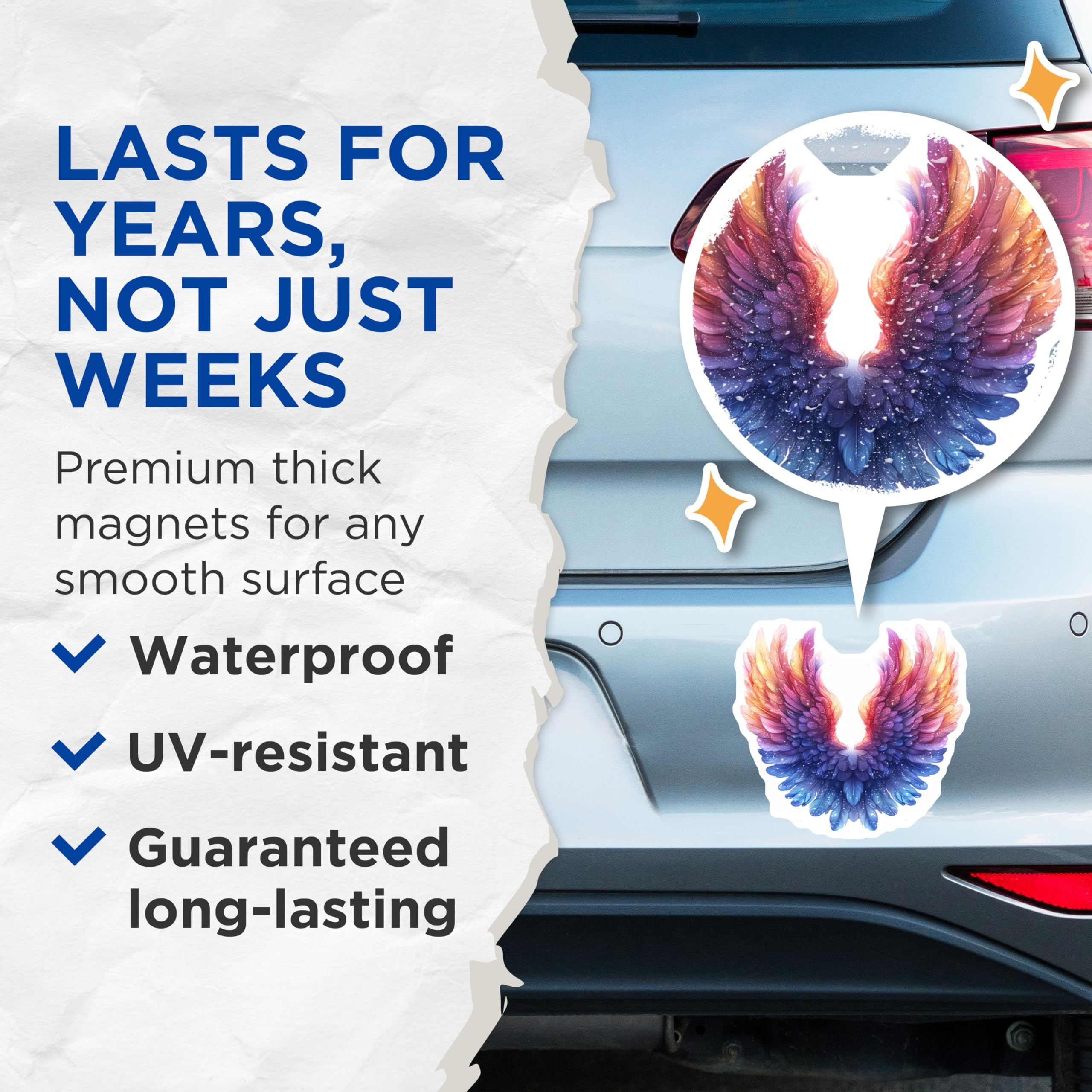 (2 Pack) Rainbow Feather Wings Magnets - Celestial Gradient Art - Ethereal Angel Decor - 5 Inches On Longest Side - Thick Durable Magnet - Made in USA - MAG30165