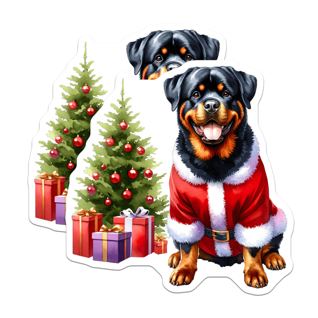 (2 Pack) Rottweiler Santa Magnets - Christmas Dog Decor - Pet Lover Holiday Accessory - 5 Inches On Longest Side - Thick Durable Magnet - Made in USA - MAG28058