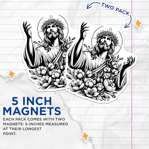 (2 Pack) Christian Icon Magnets - Jesus Christ Illustration - Religious Home DÃƒÂ©cor - Faith Magnets for Fridge - 5" On Longest Side - for Cars, Fridges, Toolboxes - Made in USA - MAG7324