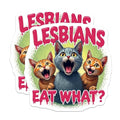 (2 Pack) Funny Lesbian Pride Stickers - Cat Meme Stickers - LGBTQ+ Humorous Stickers - 5" On Longest Side - Sticks to Smooth Flat Surfaces - Made in USA - BMCS4674