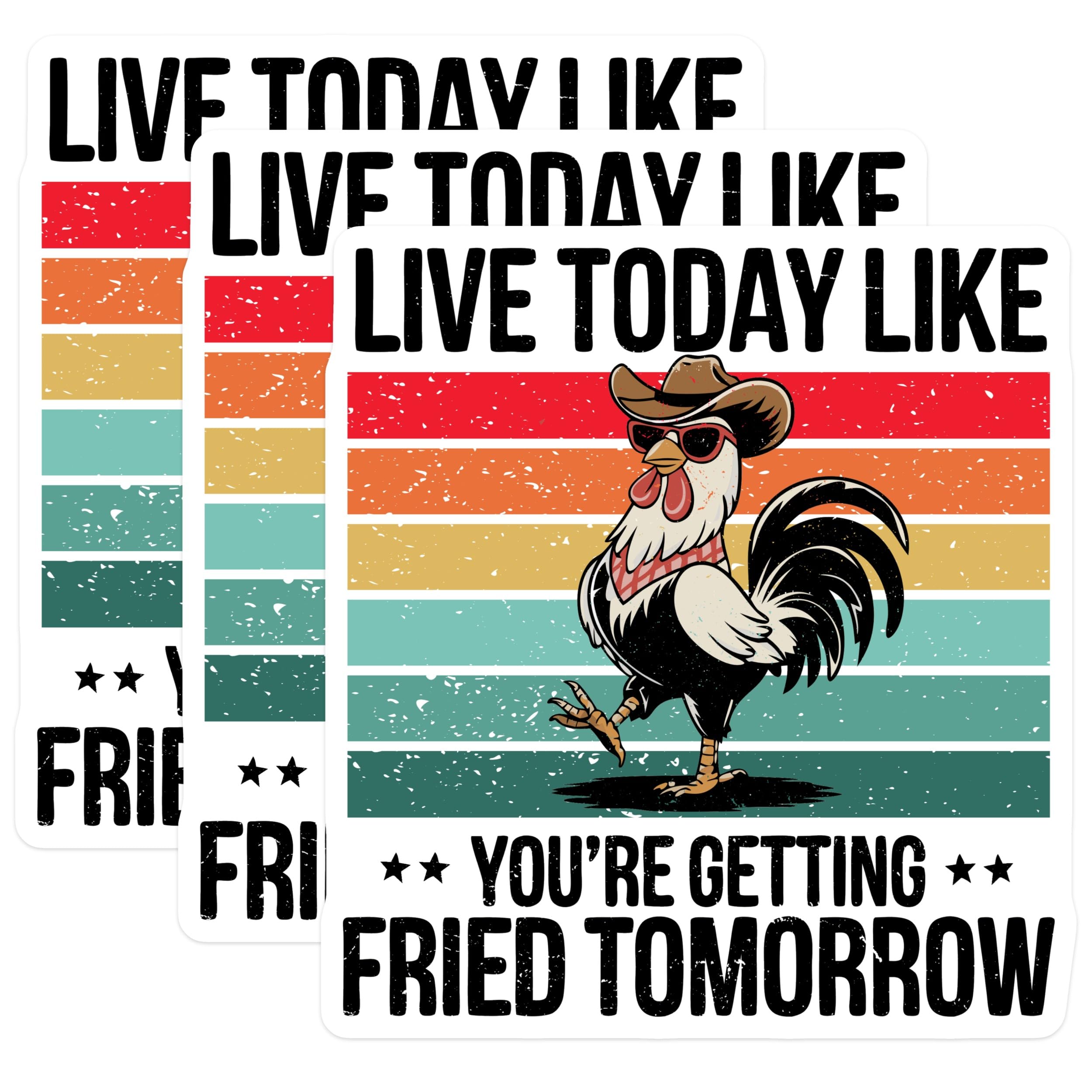 (3 Pack) Funny Chicken Decals - Cowboy Rooster Stickers - Live Today Sarcastic Sayings - 3 Inches On Longest Side - Easy Peel & Apply - Made in USA - 3MCS2211