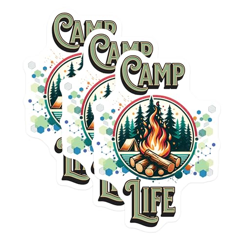 (3 Pack) Camp Life Decals - Outdoor Adventure Stickers - Laptop Decals- 3 Inches On Longest Side - Easy Peel & Apply - Made in USA - 3MCS5766