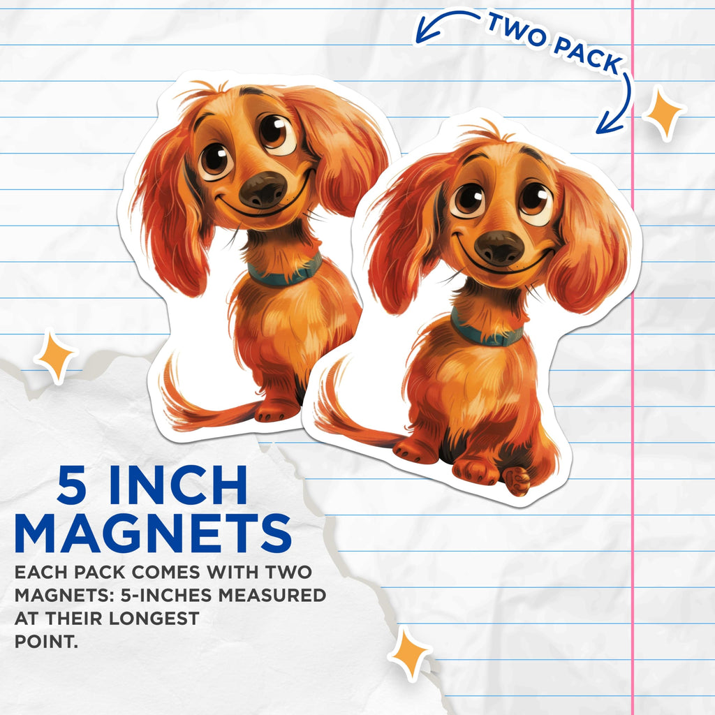 (2 Pack) Long-Haired Dachshund Magnets - Cute Puppy Dog Decor - Animal Lover Accent - 5 Inches On Longest Side - Thick Durable Magnet - Made in USA - MAG23857