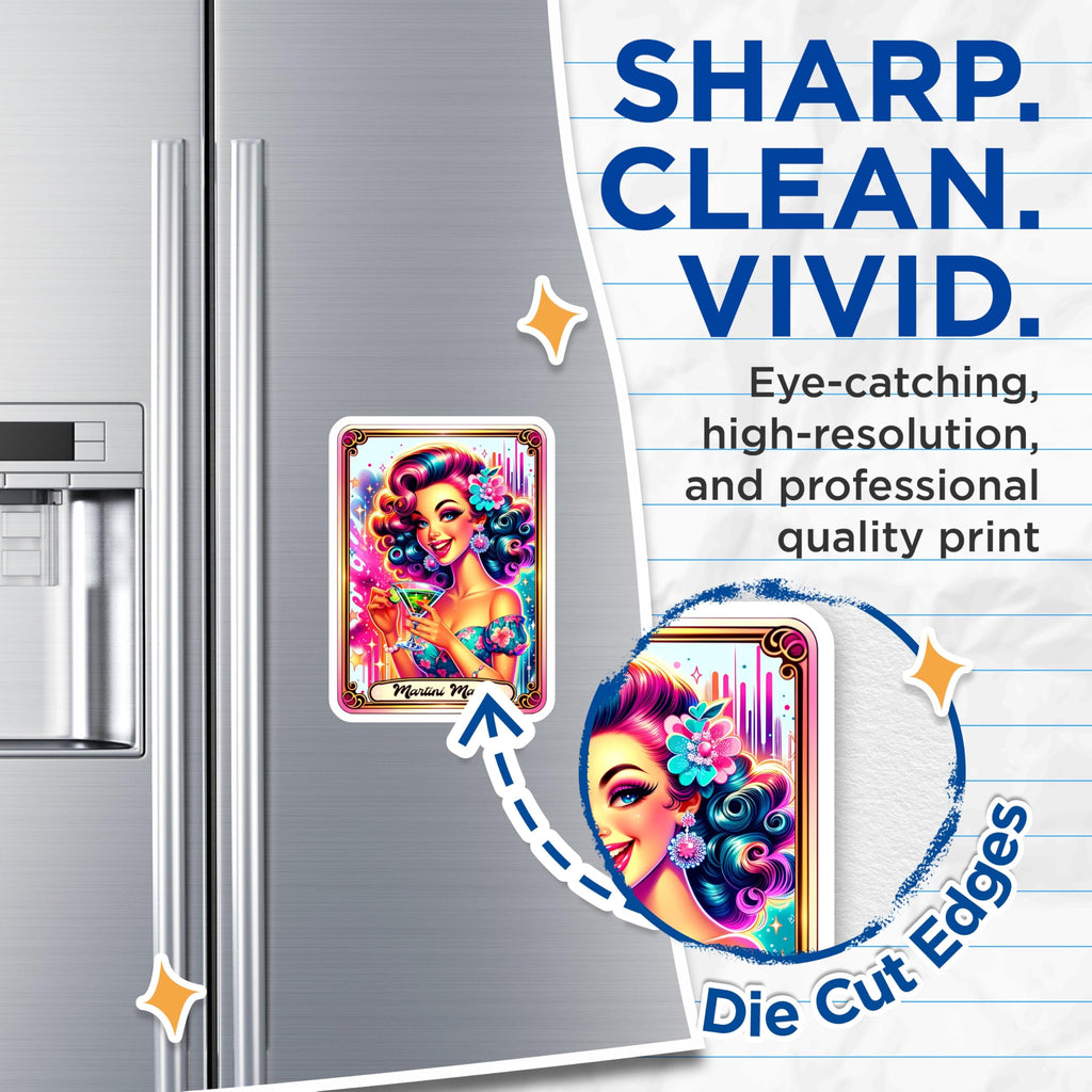 (2 Pack) Martini Maven Magnets - Vibrant Cocktail Art Decor - Retro Pinup Kitchen Accents - Bar Area Fun - 5 Inches On Longest Side - Thick Durable Magnet - Made in USA - MAG22782