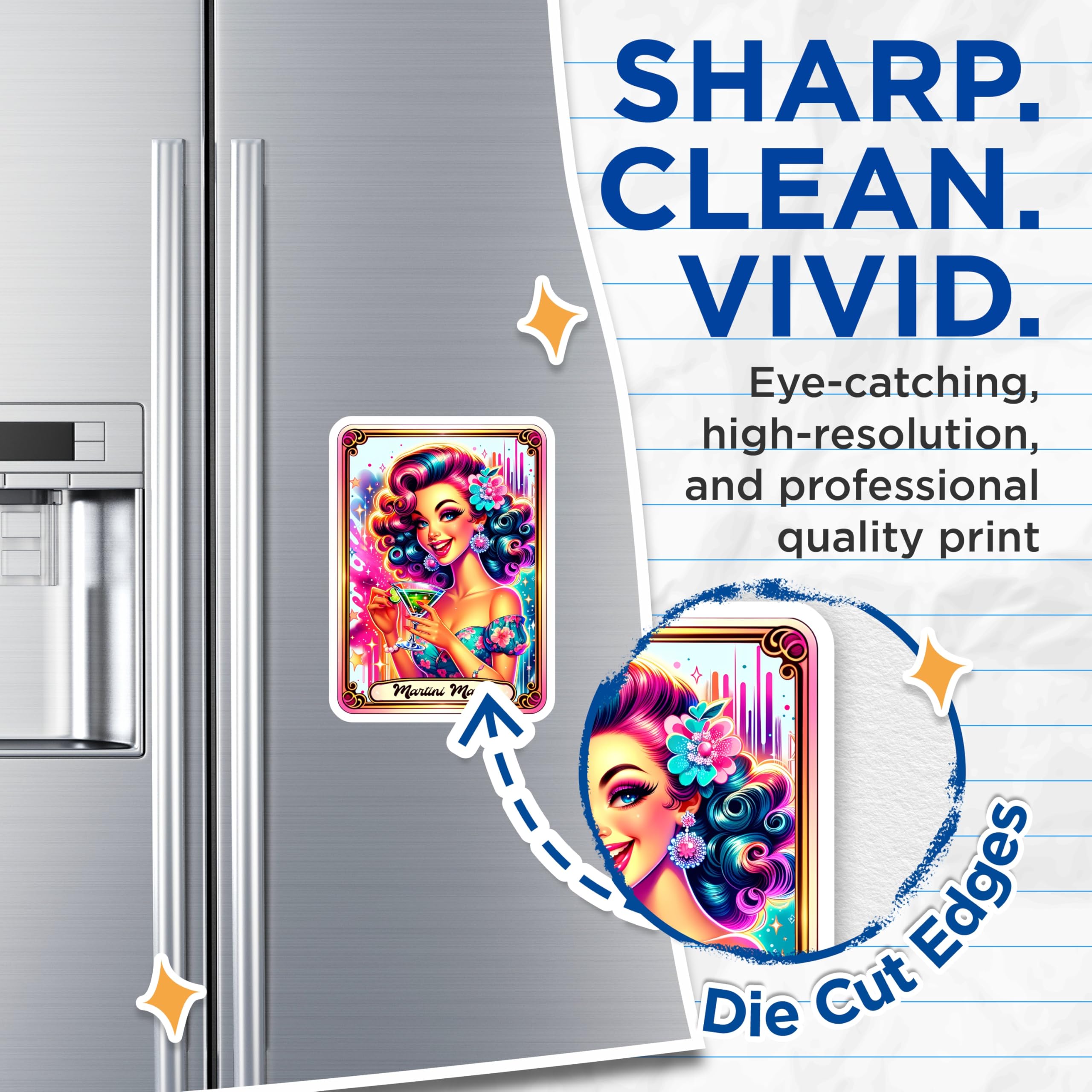 (2 Pack) Martini Maven Magnets - Vibrant Cocktail Art Decor - Retro Pinup Kitchen Accents - Bar Area Fun - 5 Inches On Longest Side - Thick Durable Magnet - Made in USA - MAG22782
