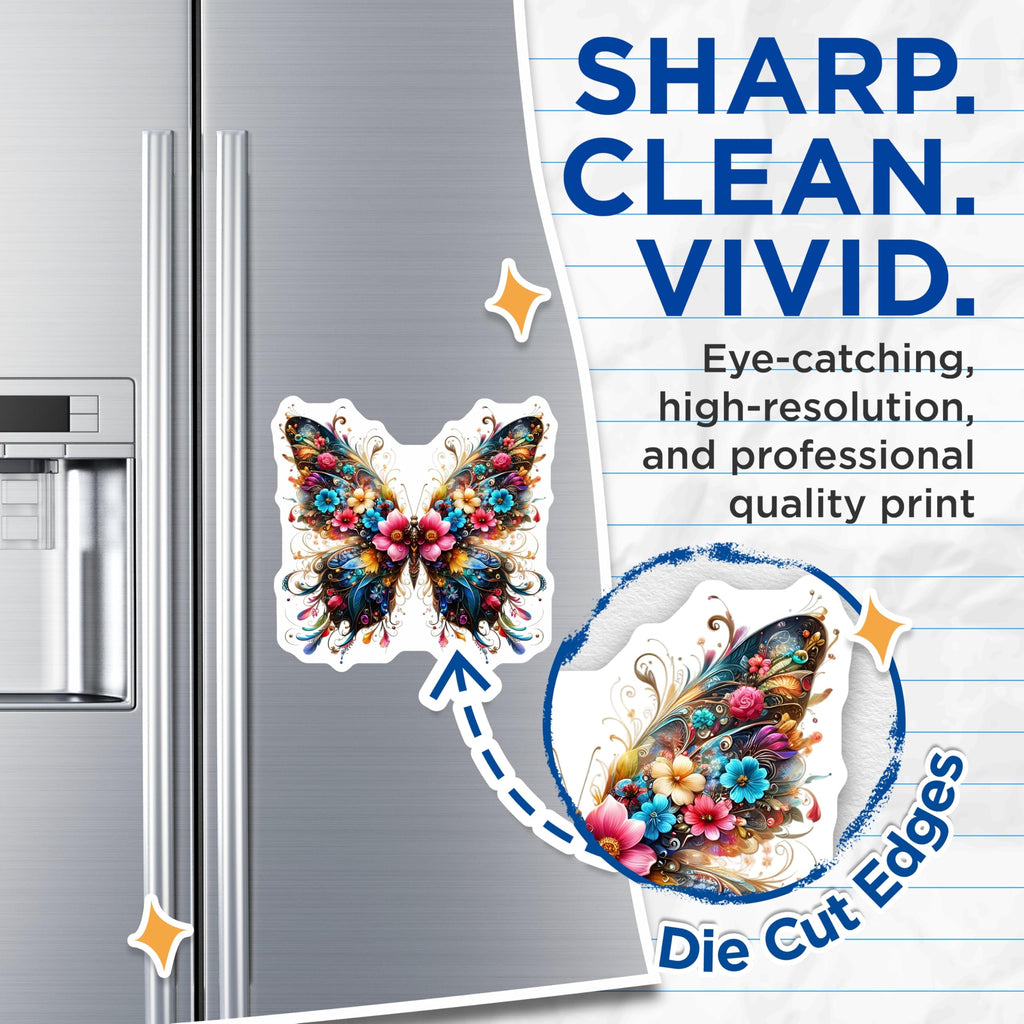 (2 Pack) Butterfly Magnets - Floral Wings - Decorative Fridge Magnets - 5" On Longest Side - Premium Magnet - for Cars, Refrigerators, Toolboxes, Lockers - Made in USA - MAG16404