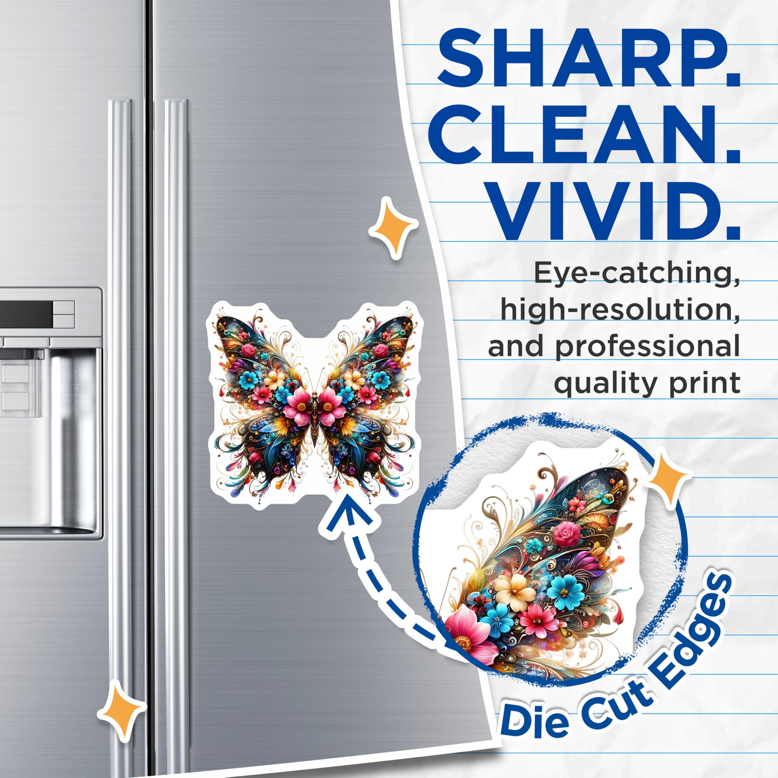 (2 Pack) Butterfly Magnets - Floral Wings - Decorative Fridge Magnets - 5" On Longest Side - Premium Magnet - for Cars, Refrigerators, Toolboxes, Lockers - Made in USA - MAG16404