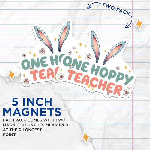 (2 Pack) One Hoppy Teacher Magnets - Cute Teacher Appreciation - Classroom Decor - 5" On Longest Side - for Cars, Fridges, Toolboxes - Made in USA - MAG8139