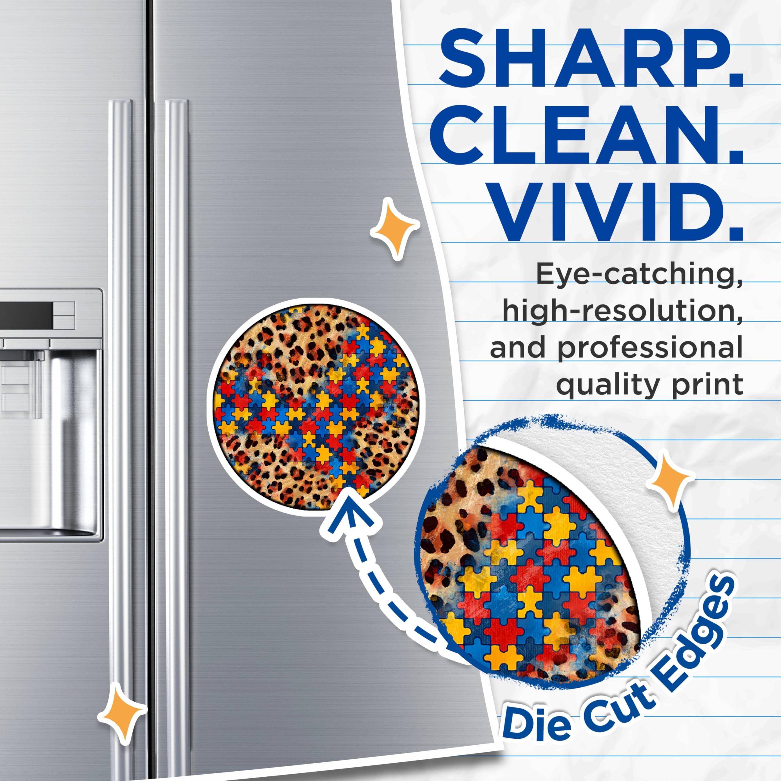 (2 Pack) Autism Awareness Puzzle Magnets - Leopard Print Support - Neurodiversity Advocate Decor - 5 Inches On Longest Side - Thick Durable Magnet - Made in USA - MAG27300