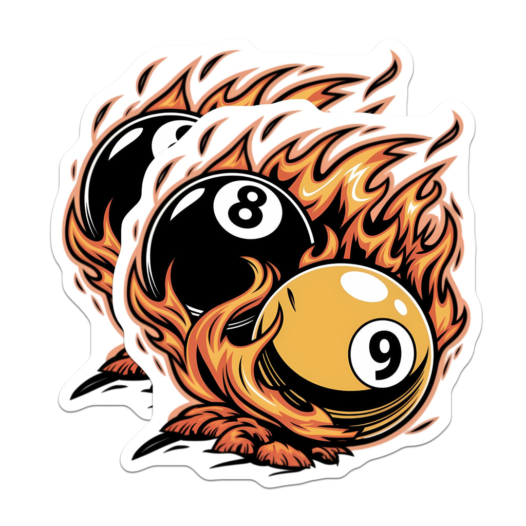 (2 Pack) Flaming Billiards Magnets - Exciting Pool Game Room Decor - Eightball Nineball Art for Game Enthusiasts - 5 Inches On Longest Side - Thick Durable Magnet - Made in USA - MAG22773