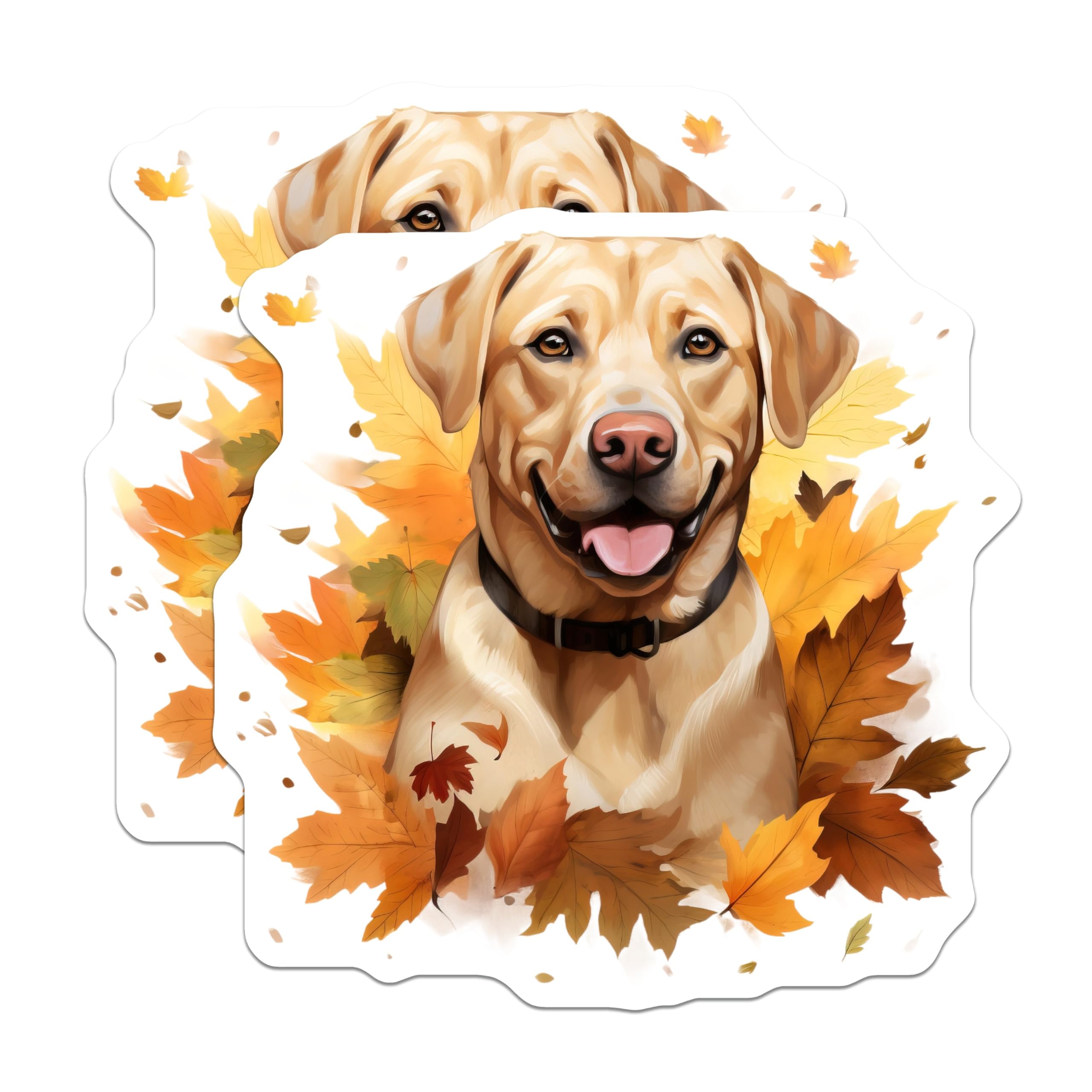 (2 Pack) Happy Golden Retriever Magnets - Autumn Fall Leaves Decor - Dog Lover Home Accessory - 5 Inches On Longest Side - Thick Durable Magnet - Made in USA - MAG26294